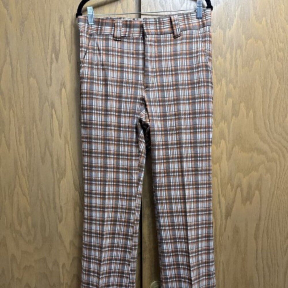 VTG 1960s 1970s Plaid Orange Pants Levi’s Panatela 32 X 34 Jeans Bell-Bottoms